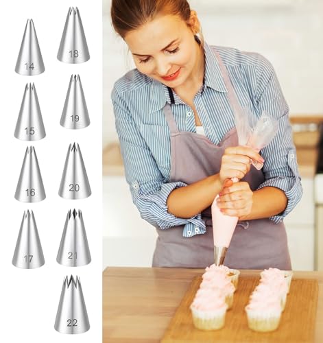 9 Pcs Star Piping Tip, Stainless Steel Star Shaped Piping Nozzles Set