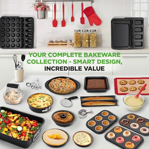 NutriChef 42-Piece Nonstick Bakeware Set | Carbon Steel Baking Pans Set with Oven Mitts, Muffin Trays, Cookie Sheets, Loaf Pan, & Accessories for Cakes, Pizza & Bread. - size: 42-Piece Set 2026 edition