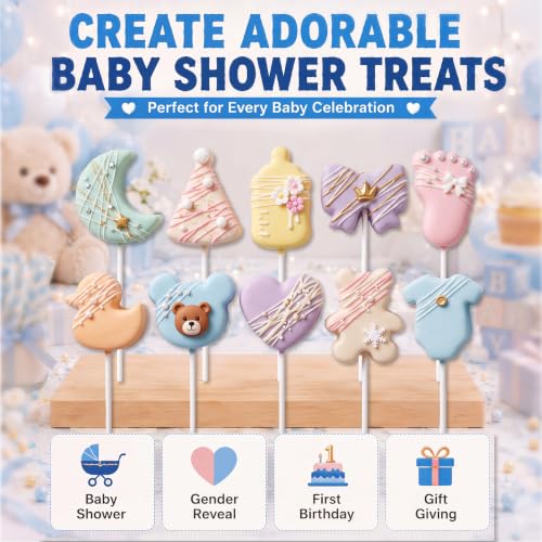 10 Pcs Baby Shower Cake Pop Molds Set with 100 Sticks - style: Baby Shower