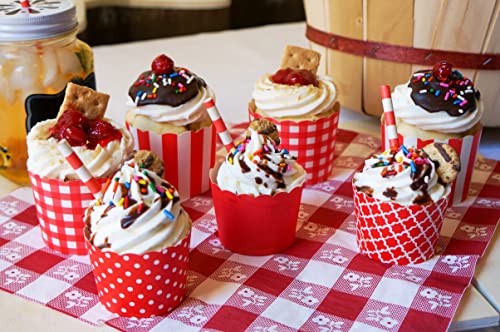 Paper Baking Cups (Polka Dots), Greaseproof Disposable Cupcake Liners (Red, Large Cups (50-Pack)) - color: Red