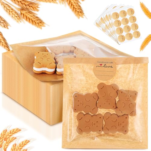 Outus 100 Pcs Cookie Packaging Bags with Seal, 5.7 x 6.5 Inch, Brown - color: Brown, size: 5.7 x 6.5 Inch