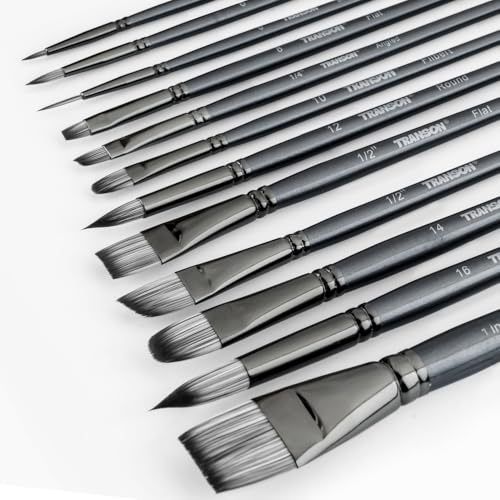 Transon Artist Paint Brush Set of 12 for Watercolor Acrylic Gouache Oil and Tempera Painting (Pack of 2) - size: Grey 12PCS (Pack of 2)