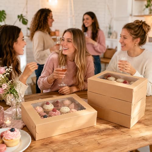 36pcs Auto-popUp Brown Cookie Boxes with Window,12x8x2.5 Inch Bakery Boxes|Sturdy Large Treat Box For Pies Chocolate Strawberries Donuts Pastry Dessert |350gsm Food-grade Thickness Cardboard - color: Brown/36pcs