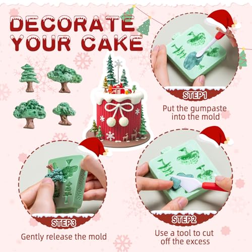 Christmas Tree Fondant Cake Decoration Silicone Molds Set of 2 - color: 2 Pieces