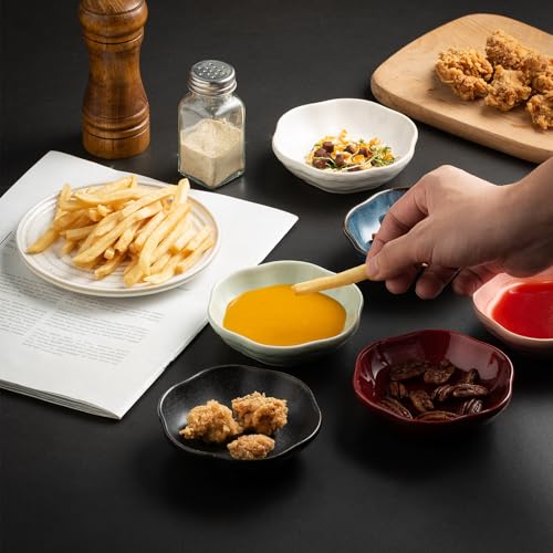 Reactive Glaze Dipping Bowls, Soy Sauce Dishes Set of 4 - color: White