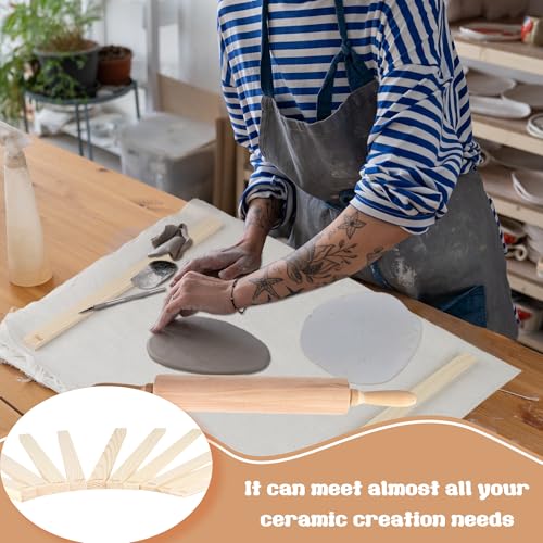22 Pcs Pottery Tools Kit with Clay 10 Size Rolling Pin Guides Wood Rolling Pin Linen Tablecloth for Ceramic Clay Making