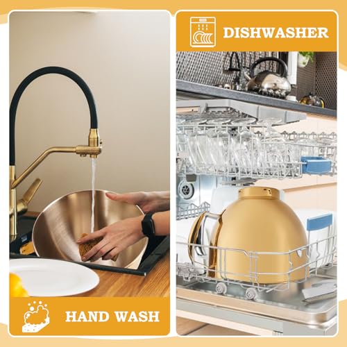 5 Quart Mixing Bowl for KitchenAid Stand Mixers, Food-Grade Stainless Steel Bowl with Handle & Clasp, Compatible with Tilt-Head 4.5–5 Qt Models – Fits K45, K45SS, KSM75, KSM150, KSM95 - color: Golden, size: 5QT
