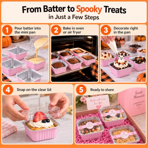 NPLUX 50 Pack 5oz Halloween Mini Cake Pans with Lids for Parties, Pink Foil - color: Pink, size: 5 OZ