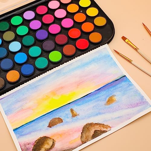 Artecho 48 Colors Watercolor Paint Set, 3 Brushes