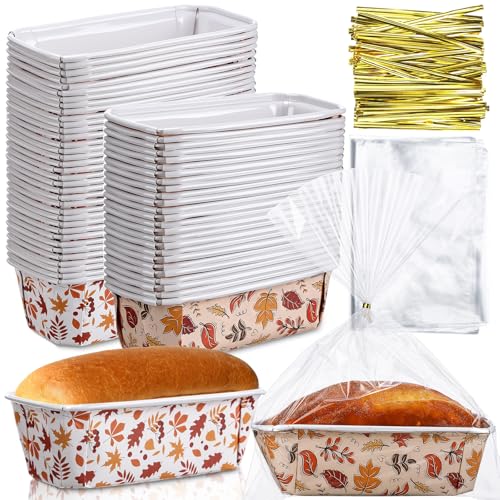Hushee 50 Set Fall Paper Mini Loaf Pan Disposable, Maple Leaves - style: Leaves