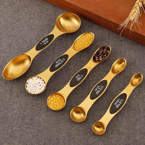 Magnetic Measuring Spoons Set of 9 Stainless Steel Dual Sided Stackable Measuring Spoons Nesting Teaspoons Tablespoons for Measuring Dry and Liquid Ingredients(9 Rose Gold) - color: 1 Set - 9 Rose Gold