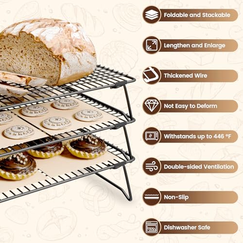 Cooling Racks for Cooking and Baking, 3-Tier Stackable 17x11 Inch - size: 17"x11"