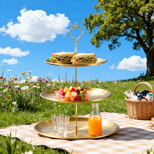 Gold Dessert Tiered Tray Stands 2 Pack 3 Tier Cupcake Rack