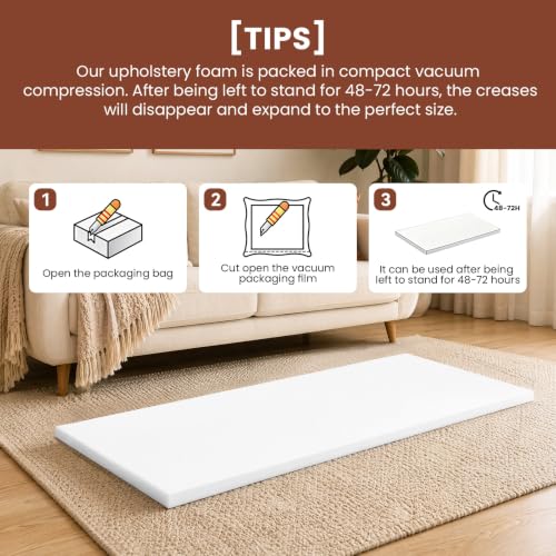 Upholstery Foam 1" x 24" x 72", 1PC High Density ﻿Foam Couch Padding - size: 1" x 24" x 72"