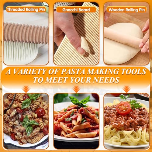 Pasta Making Tools, 10 Piece Wood Pasta Making Kit with 3 Rolling Pins, 1 Gnocchi Board, 1 Dough Cutter, 1 Ravioli Cutter, 1 Ravioli Maker, 2 Pasta Stamps, 1 Baking Mat, Ravioli Pasta Set for Kitchen - color: 10 Piece