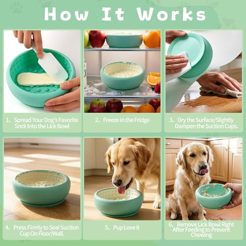 Dog Lick Bowl,Zorazio Anxiety Relief Dog Freeze Bowl,Non-Slip Slow Feeder Lick Bowl with Strong Suction Enrichment Puzzle Feeder for Distraction,BPA-Free Silicone,Dishwasher Safe - color: Dog Lick Bowl