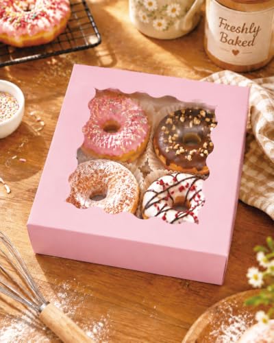 Bakepacker Auto-pop up Cookie Box with Window 6"x 6"x 3" 240Pcs Pink - color: Pink, 240Pcs