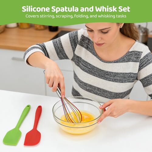 24 PCS Silicone Spatula and Whisk Set, 8 in Colorful Mini Silicone Spatulas and Whisks, Non Stick Flexible Kitchen Mixing Tools for Baking Cooking Party Supplies