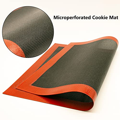 AMYONE Perforated Baking Mats, 2 PCS Eclair Silicone Mat for Half Sheet, Non-Stick Reusable Oven Liners for Making Bread/Pizza/Pastry/Cookie 11 5/8" x 16 1/2" - color: Red & Black