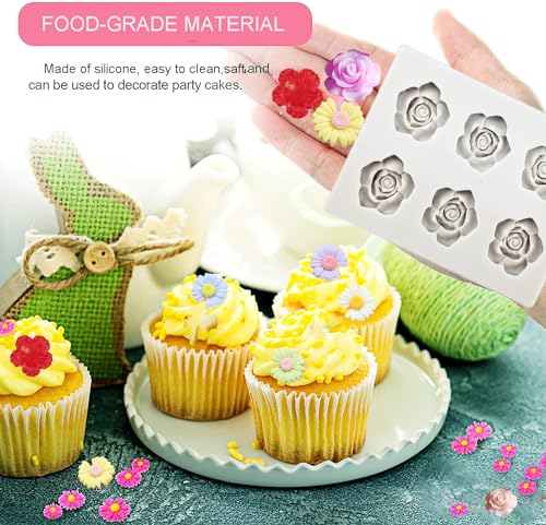 4Pcs Rose Flower Silicone Candy Mold, Daisy Hibiscus Flower Fondant Chocolate Silicone Molds for Cake Decorating, Polymer Clay Molds Resin Mold for Baking Soap Ice Cube Wax Melt - color: Hibiscus mold