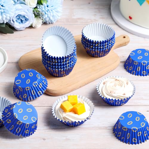 Vesici 300 Counts Video Game Cupcake Liners Blue and Gold Rings Paper Cupcake Wrappers Holders Cartoon Disposable Baking Cup Bulk for Birthday Baby Shower Baking Party Supplies - style: Blue with Gold Ring Print