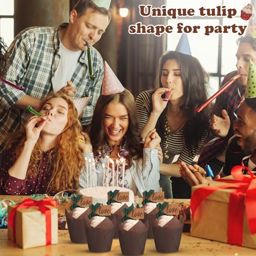 600 Pcs Tulip Cupcake Liners, Solid, Brown - color: Brown