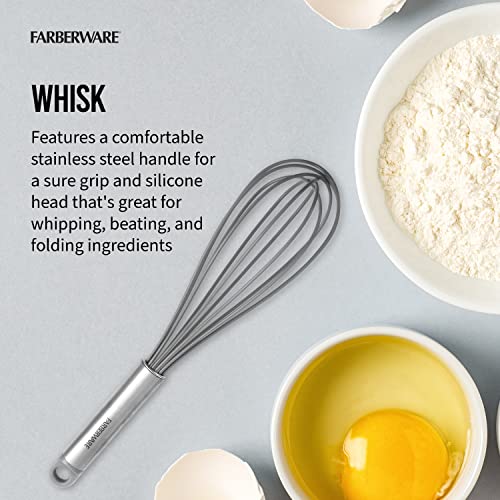 Farberware Pro Whisk and Spatula Set, Stainless Steel Handles with Heat Resistant Silicone Heads, 2-Piece Baking and Cooking Kitchen Utensils Set, Dishwasher Safe