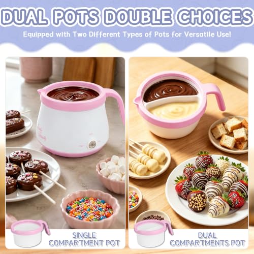 Party Desserts Candy and Chocolate Melting Pot with 2 Pots, Mini Electric Fondue Pot, Melts Candy Chocolate in a Couple of Minutes, Ideal for Cake Pops Cookies Cakes, 2.5 Cups, Pink - color: Chocolate Melting Pot (Pink)