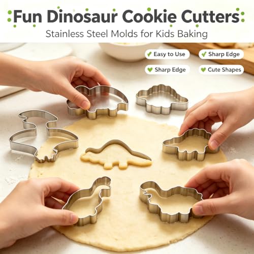 Dinosaur Cookie Cutters Set, 12 Piece Stainless Steel Shaped Cookie - color: Dinosaur