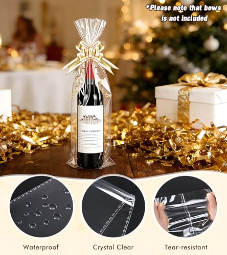 Yuiicaov Cellophane Bags for Wine Bottles, 6x18 Inches 70Pcs Clear Wine Gift Cello Bags With Twist Ties, Clear Treat Bags Packaging for Wine Champagne (Flat, No Gusset) - size: 6×18 Inch(Pack of 70)