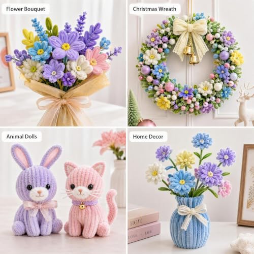 976Pcs Pastel Pipe Cleaners Flower Kit,7 Colors Chenille Stems - color: Spring colour