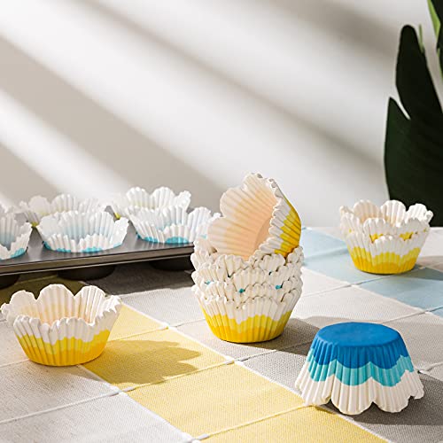 Tulip Cupcake Liners for Baking, 192pcs Greaseproof Petal Baking Cups - color: Yellow & Blue