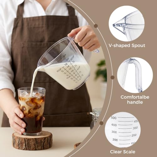2Pcs 2 Cup Plastic Measuring Cup,Plastic Liquid Measuring Cups for Baking,Cooking,Mixing