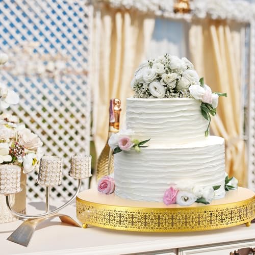 Wenqik Gold Metal Cake Stand 18 Inch with Cutting & Spatula - color: Gold, size: 18 Inch