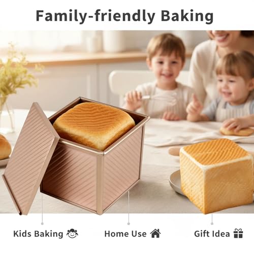Mini Pullman Loaf Pan with Lid, 2-Pack 4 Inch Square Pan, Gold - color: Gold