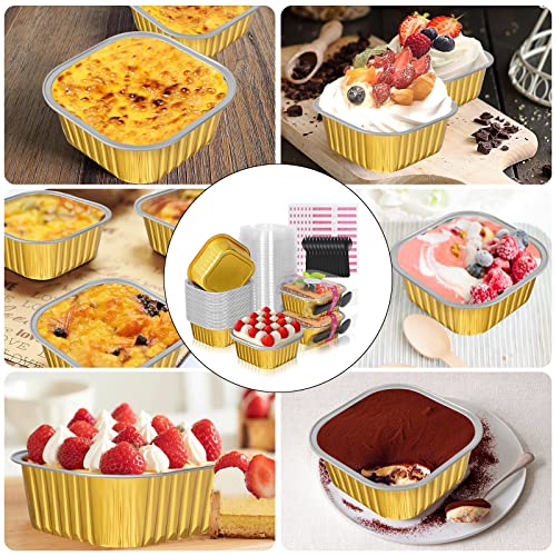 40 Pack 10oz Mini Cake Pans with Lids,Gold Aluminum Foil Cake Tins - color: Gold, size: 40 Pack 10oz