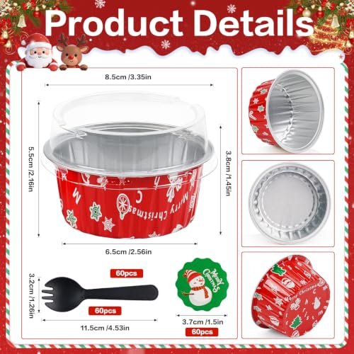 Christmas Mini Cake Pans with Lids, 5oz Round Mini Cake Tins, 60Pack - color: Christmas Color 60Pcs