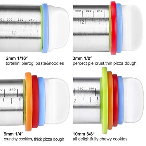 Stainless Steel Rolling Pin & Baking Mat Set with Adjustable Thickness Ring - size: 17-inch Blue