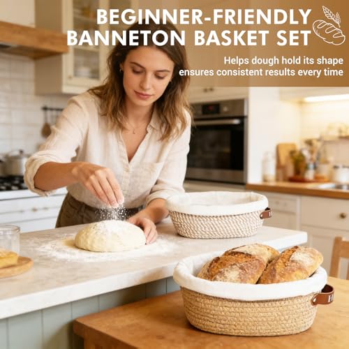 Proofing Basket Banneton Bread Baskets Sourdough Proofing Basket 2Pcs Oval - color: A4-Brown