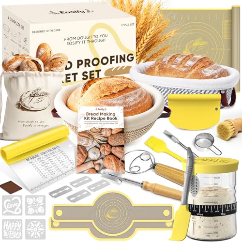 Sourdough Starter Kit with Cotton Rope Banneton Basket & Jar for Beginners