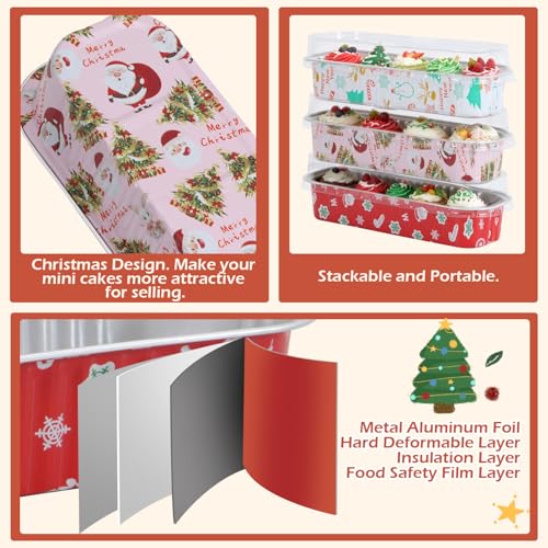 100Pack Christmas Mixcolor Mini Cake Pans with Lids and Spoons Mini Loaf Pans with Lids, 6.8Oz Aluminum Foil Pans Tins, Individual Dessert Cups Containers for Sales,Party,Picnics - color: 100-Christmas-Mix