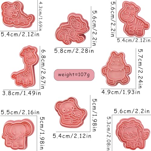 8 Pcs Animal Cookie Cutters Set With Plunger Stamps 3D Zoo Embossing Cutter - color: Animal Cookie Cutters