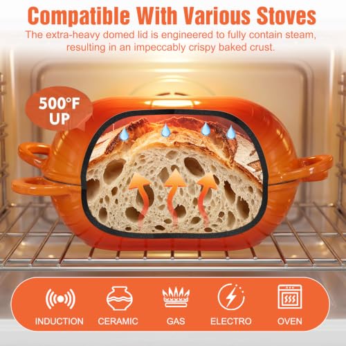 2.5 QT Enameled Cast Iron Sourdough Bread Oven, Loaf Pan with Lid - color: Orange, size: 2.5 QT