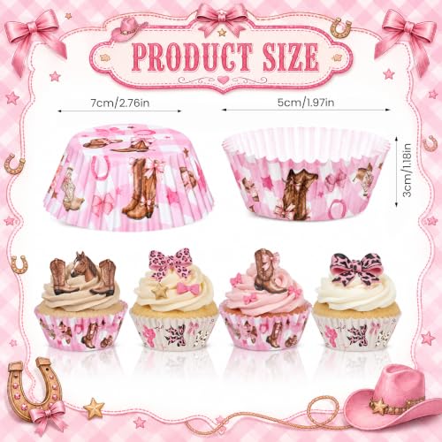 Cupcake Liners 200PCS Coquette Cowgirl Bow for Rodeo Birthday