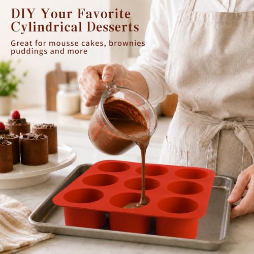 2Pcs Tall Cylinder Silicone Molds for Mousse Cake, 9-Cavity 3D Cylinder Shape Silicone Baking Mold for Mini Cheesecake, Brownie, French Dessert Pastry - color: 9-Cavity Tall Cylinder Silicone Molds