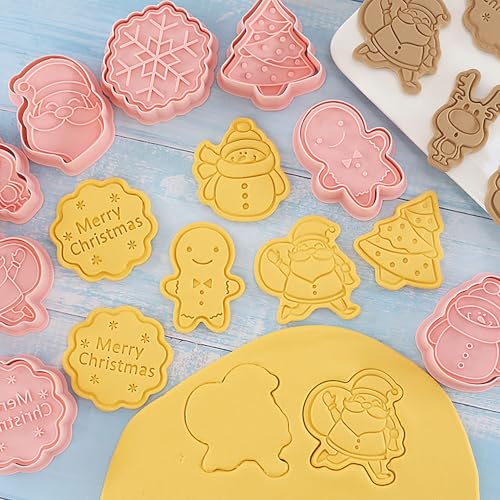 8Pcs Christmas Cookie Cutters Santa Snowman Gingerbread Xmas Baking Tools - color: Xmas