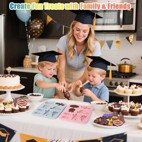 Palksky Graduation Silicone Molds, Grad Chocolate Candy Mold with Cap Diploma Congrats Scroll 3D Shape for Baking Chocolate Gummy Cookies Fondant Cupcake Cake Decor, Graduation Party Decoration - color: 2Pcs Graduation Silicone Molds