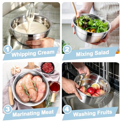 TeamFar Mixing Bowls, Stainless Steel Nesting Salad Bowls & Airtight Lids - color: Black