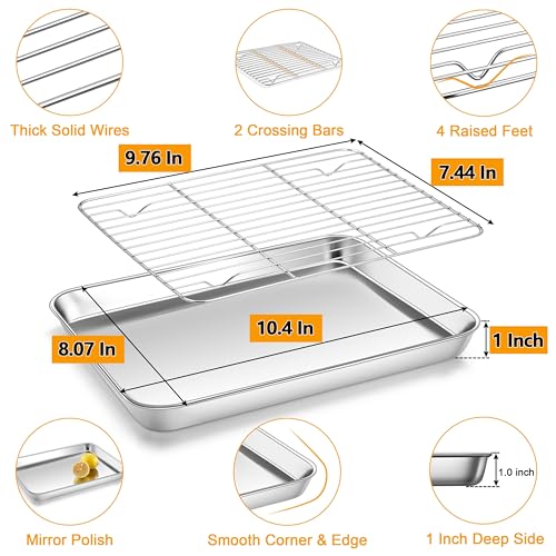 Homikit 10x8 Inch Small Stainless Steel Baking Sheet with Cooling Rack Set - size: 10.4x8.1x1