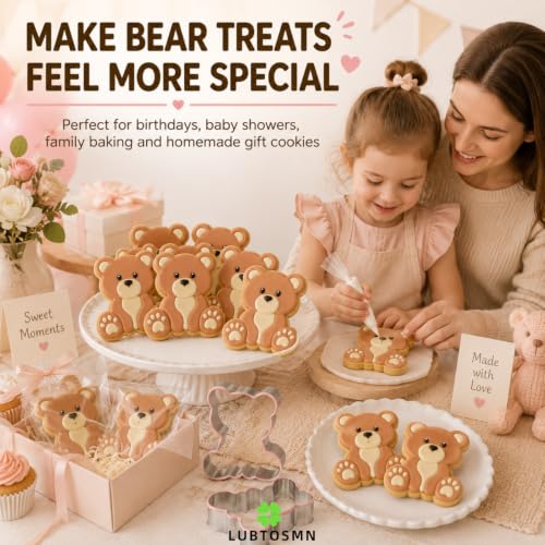 LUBTOSMN Bear Cookie Cutter, 3.5 Inch Silicone Rim Baking Cutter